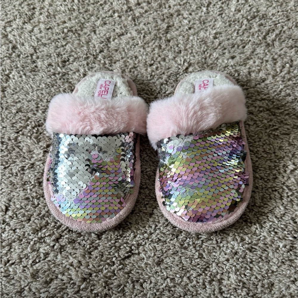Capelli toddler girls pink sequin slippers size 10/11